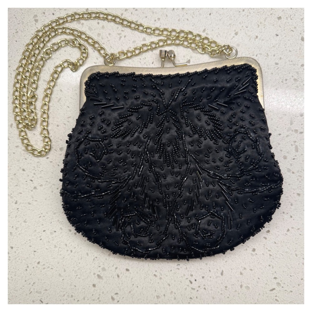 Regale Beaded Evening Bag Womens Small Black Excellent Vintage 80s Chic Clutch